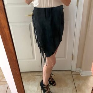 Black mini skirt with fringe